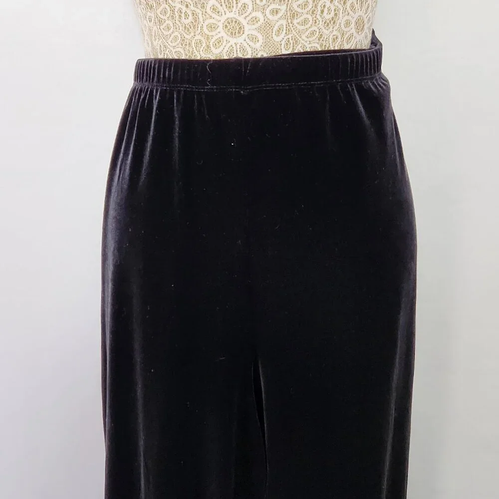 Chico's SZ 3/16S Black Velvet Stretch Knit Wide Leg Elastic Waist Pull On Pants - Picture 3 of 11